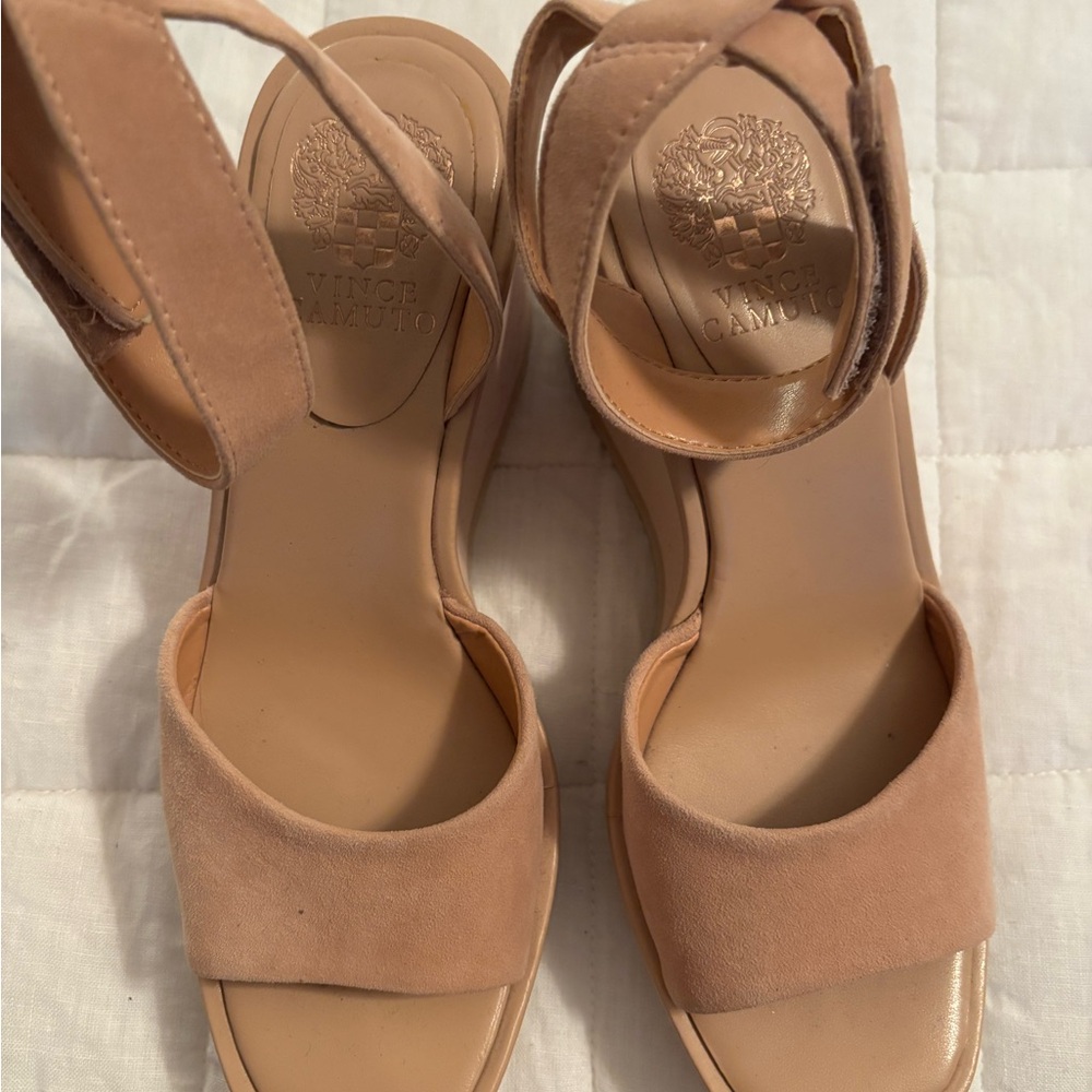 Vince Camuto Tan Minimalist Sandals with Ankle Straps